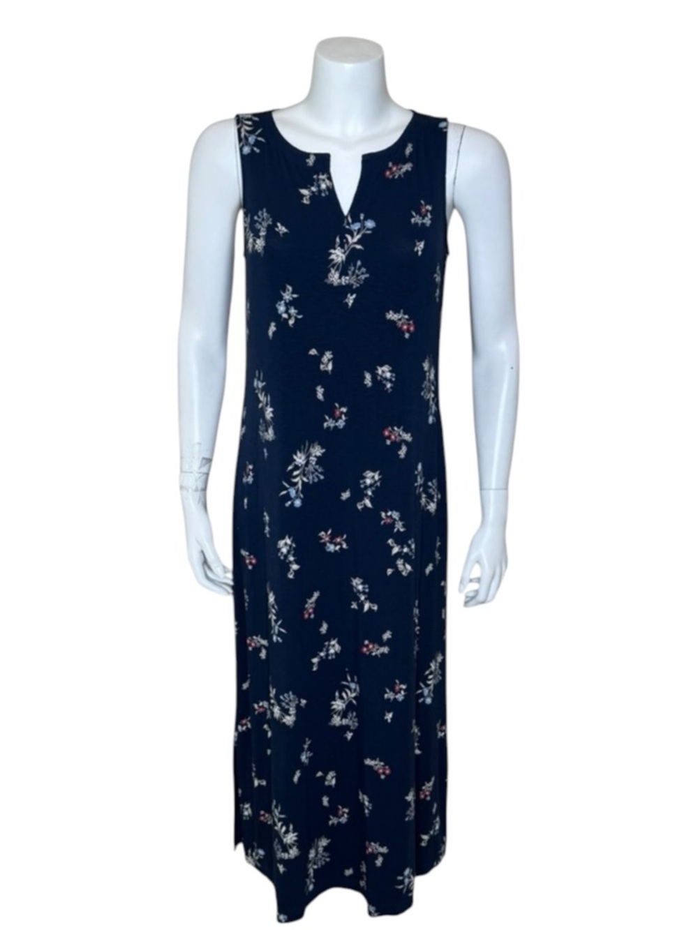 J Jill Women’s Sleeveless Maxi Dress SP Small Petite Stretch Pockets Floral